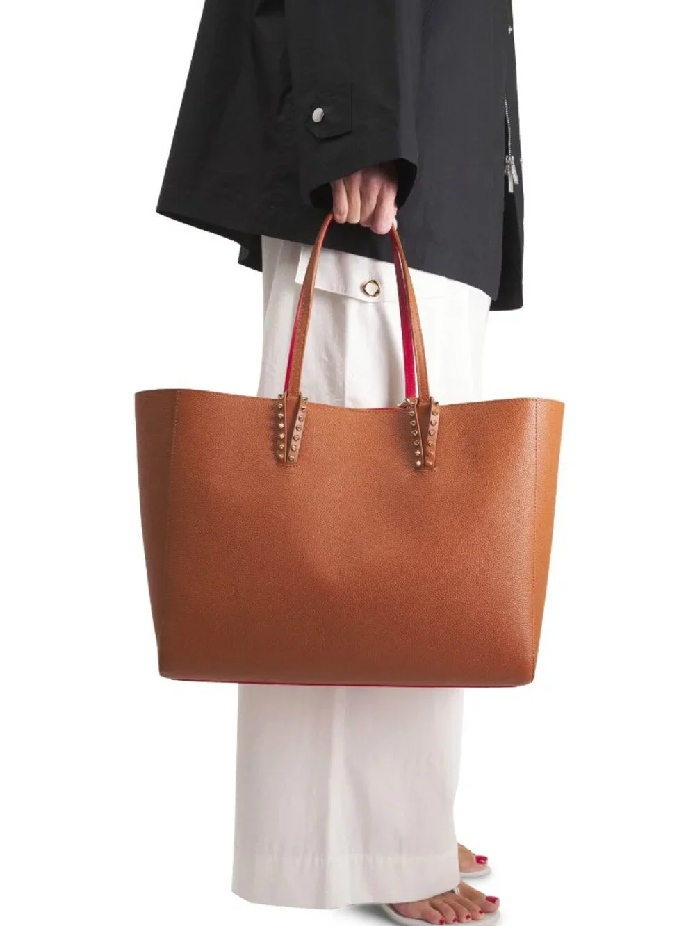 Christian Louboutin CABATA Spiked Studded Empire Leather Tote Bag w. Pouch